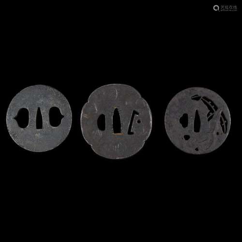 Three Japanese pierced iron tsuba, Edo period or earlier