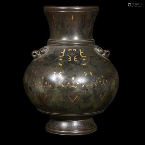 A Chinese gold and silver-inlaid patinated bronze archaistic vase, qing dynasty, 18th/19th century