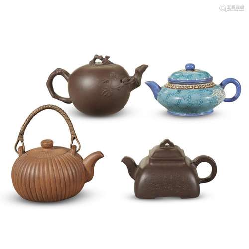 A group of four Yixing stoneware teapots, 19th and 20th century