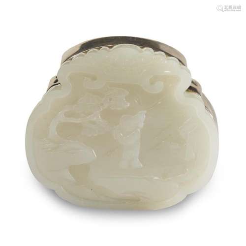 A Chinese carved white jade and Tiffany & Co. sterling silver covered box,