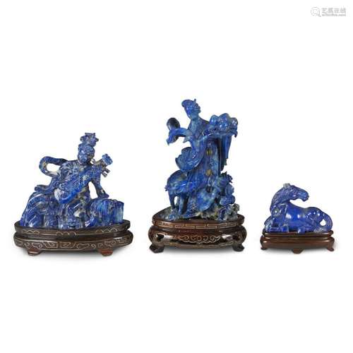 A group of three Chinese carved lapis lazuli items,