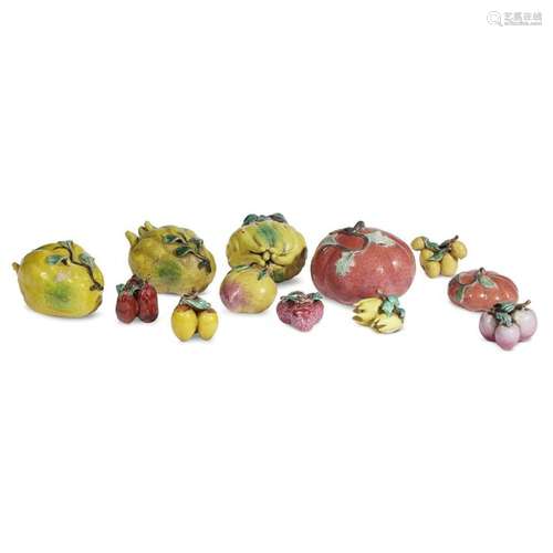 A group of twelve Chinese enameled ceramic models of fruit, 19th/20th century