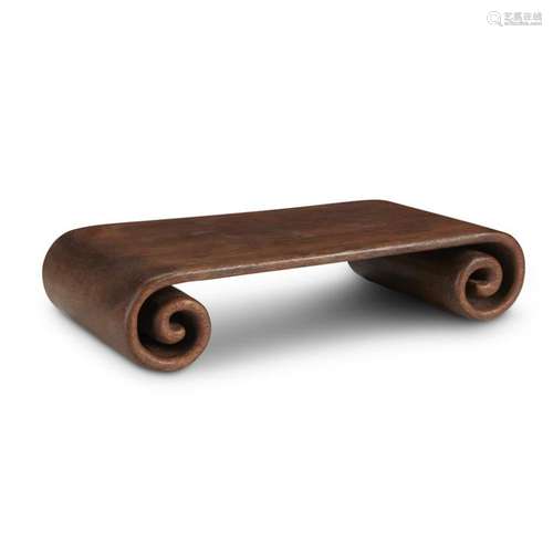 A Chinese carved hardwood 'scroll' stand,