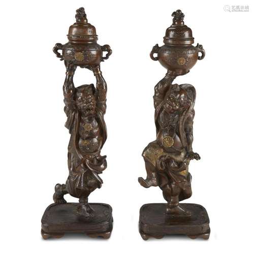 A pair of Japanese bronzed metal 