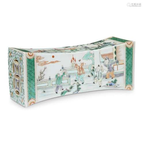 A Chinese famille verte-decorated porcelain pillow, possibly kangxi period