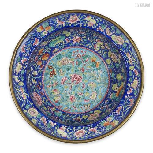 A Chinese enameled metal basin,