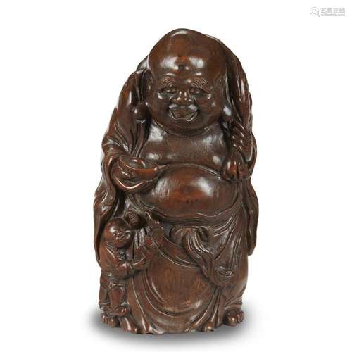 A large Chinese carved bamboo shoot figure of Budai,