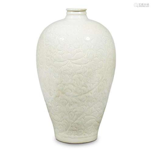 A large Chinese carved qingbai-type vase, meiping, southern song dynasty or later