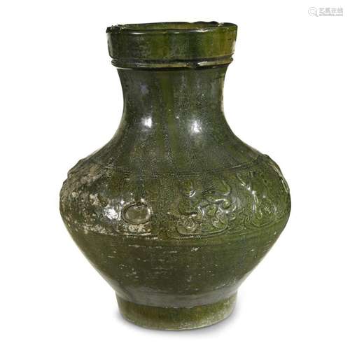 A Chinese green-glazed pottery vase, Hu, han dynasty