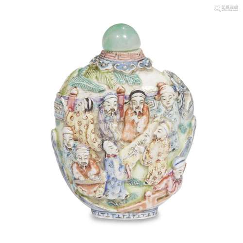 A Chinese molded and enameled porcelain 