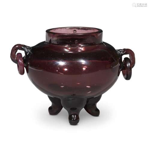 A Chinese amethyst glass tripod censer, qing dynasty, 18th/19th century