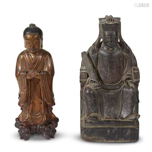 Two Chinese carved wood figures,