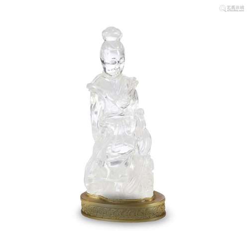 Chinese carved rock crystal figure of a meiren with phoenix,