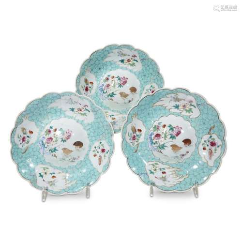 Set of three Chinese export porcelain famille rose-decorated lobed dishes, qing dynasty, 18th century