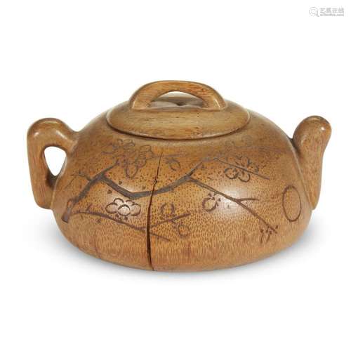 A Chinese carved and incised bamboo teapot, bearing a date for the bingshen year,