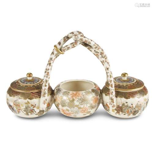 An unusual Satsuma-type triple vessel with two covers, meiji period, last quarter 19th century