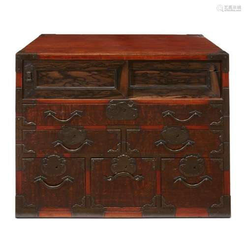 A small Japanese persimmon wood tansu, 19th century,