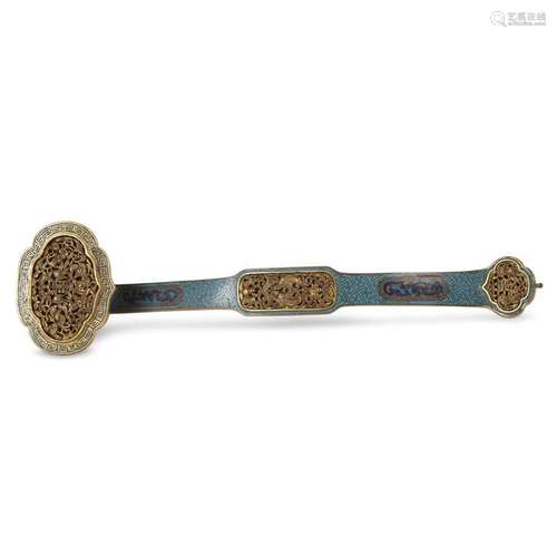 A Chinese parcel-gilt cloisonné ruyi sceptre, qianlong period