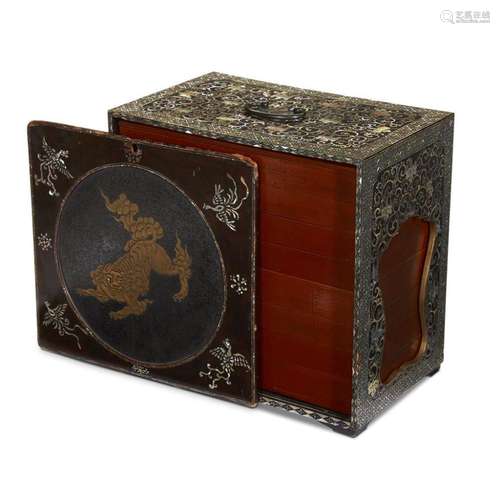 A Japanese lacquer and mother of pearl-inlaid cabinet, 19th century or earlier