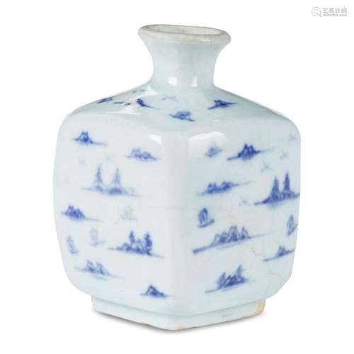 A small Korean blue and white porcelain square vase, joseon dynasty