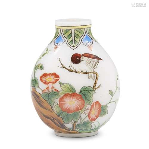 A Chinese enameled glass snuff bottle, qianlong mark, but later