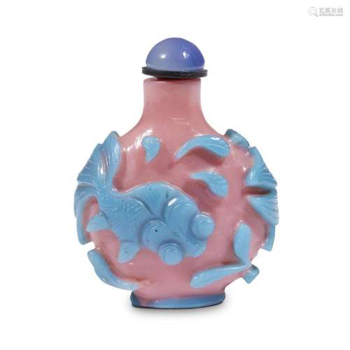 A small Chinese sky-blue overlay pink glass snuff bottle,