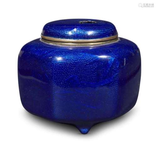 A Japanese cobalt blue ginbari-type cloisonné koro and cover,