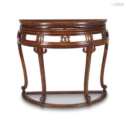 A Chinese hardwood demi-lune table,