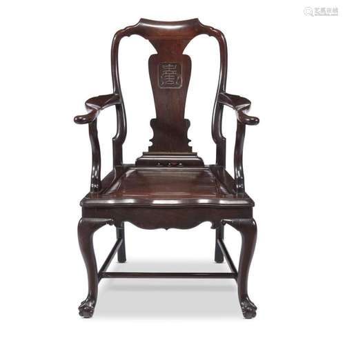 *A Chinese Georgian style carved hardwood armchair, possibly 