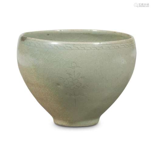 A Korean incised celadon rounded cup, goryeo dynasty, early 12th century