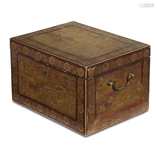 A large Chinese export lacquer tea chest, qing dynasty, 19th century