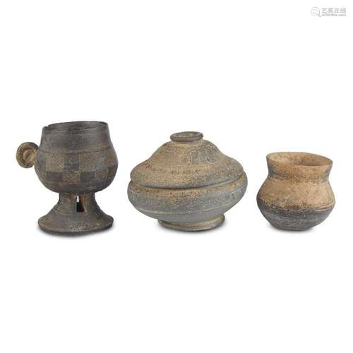 Three Korean dark grey stoneware vessels, probably Silla Dynasty,