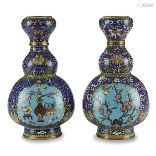 An associated pair of Chinese cloisonné triple-gourd vases, early 20th century