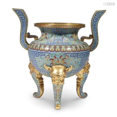 A Chinese cloisonné and parcel-gilt tripod censor, qing dynasty, 19th century or earlier