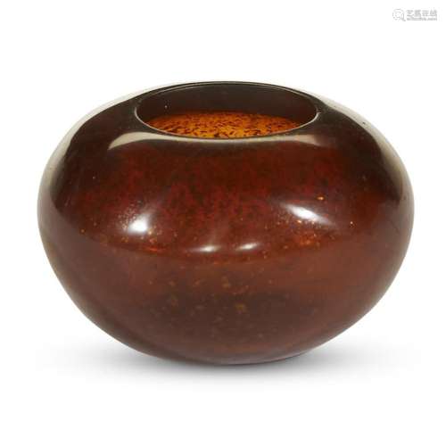 A Chinese spangled amber-brown glass globular water coupe,