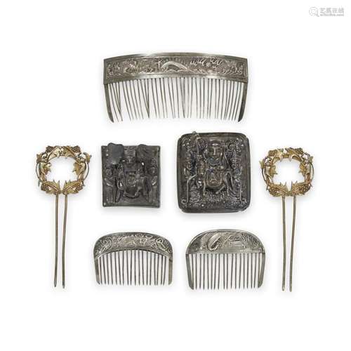 A group of Chinese silver combs, pins and ornaments,