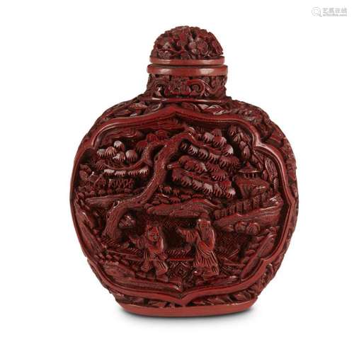 A Chinese carved cinnabar lacquer snuff bottle,