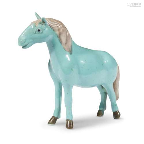 A Chinese export porcelain turquoise-glazed model of a horse,