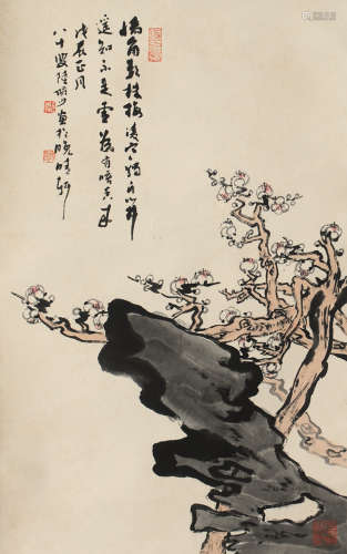 陆俨少（1909～1993） 梅石 立轴 设色纸本