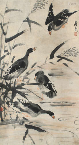 边寿民（1684～1752） 芦雁 立轴 设色纸本