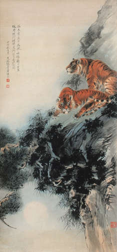 张善孖（1882～1940） 双虎 立轴 设色纸本
