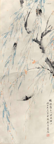 吴青霞（1910～2008） 柳鸣图 立轴 设色纸本