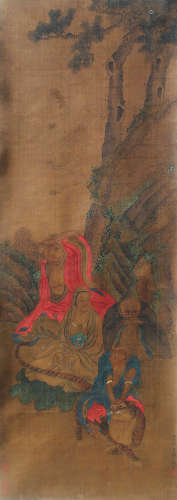 顾见龙（1606～1687） 松下罗汉 立轴 设色绢本