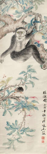张辛稼（1909～1991） 猿趣图 立轴 设色纸本