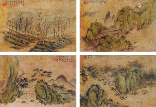 王原祁（1642～1715） 山水 四贴 设色绢本