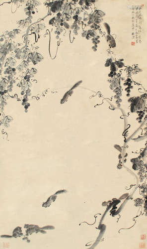 李鱓（1686～1756） 松鼠葡萄 立轴 水墨纸本