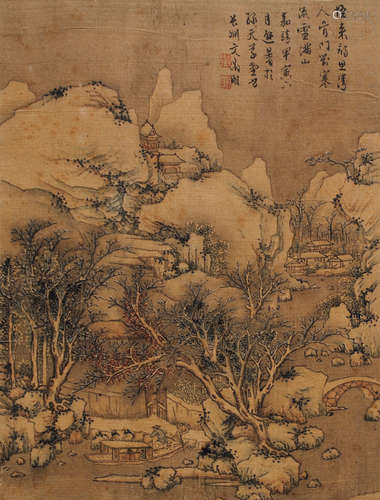 文徵明（1470～1559） 山水 镜片 设色绢本