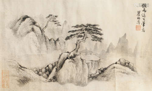 梅清（1623～1697） 黄山古松亭子 镜片 水墨洒金