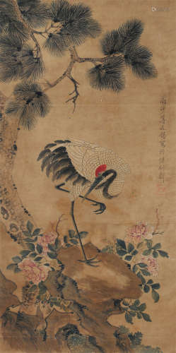 蒋庭锡（1669～1732） 松鹤 立轴 设色纸本