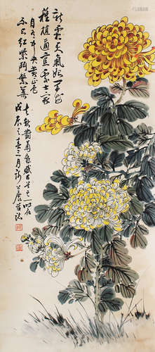 谢公展（1885～1940） 菊花 立轴 设色纸本